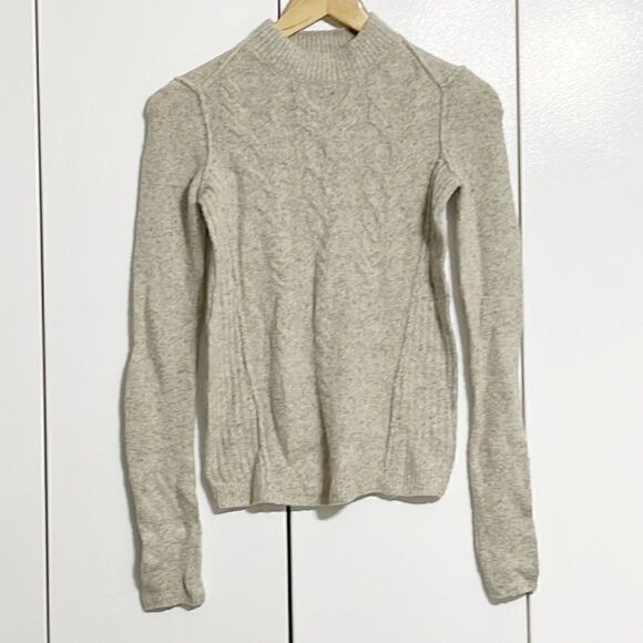 Free People Mock Neck Cable Knit Beige Wool Blend Sweater Size XS - Picture 1 of 7